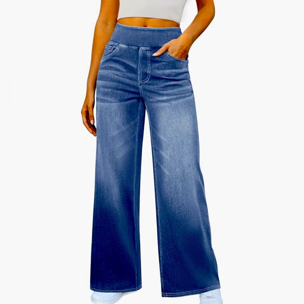 Women's Stylish Stretchy Comfortable Blue Wash Wide-Leg Jeans Various Sizes NWOT